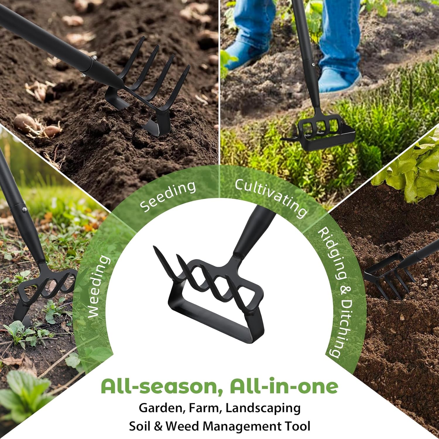 Garden Hoe,2 in 1 Heavy Duty Stirrup Hoe and Cultivator Gardening Tool Set with 62 inch Long Handle,Lightweight Hoes