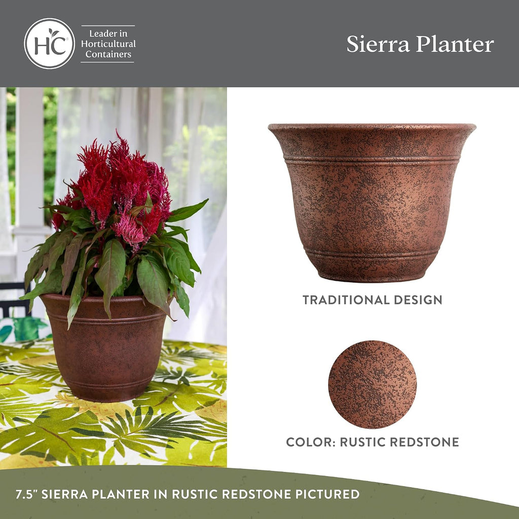 The HC Companies Sierra Round Self-Watering Pot - Lightweight Plastic Planter for Herbs & More - Durable Plant Pots for