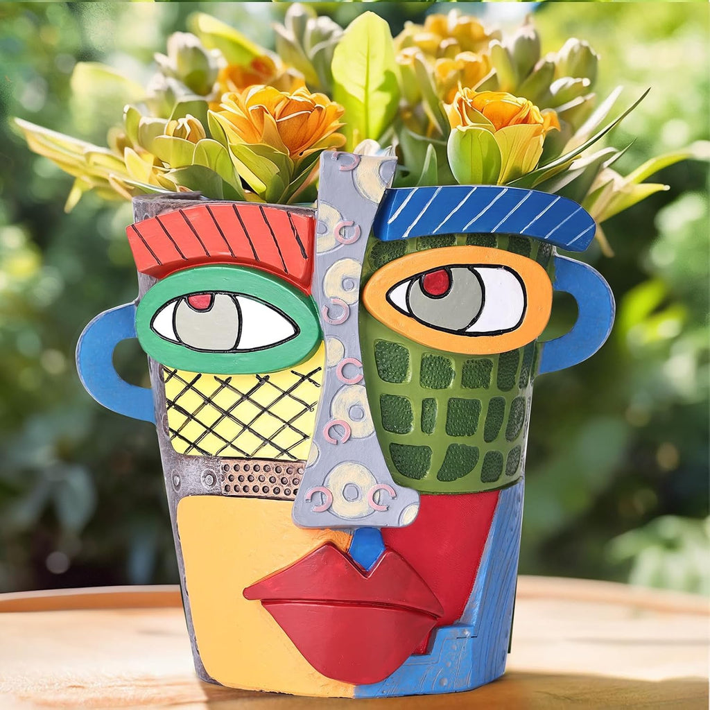 Unique Face Planters Pots Head,Abstract Rainbow Planter,Head Planter for Indoor,Resin Planters for Outdoor