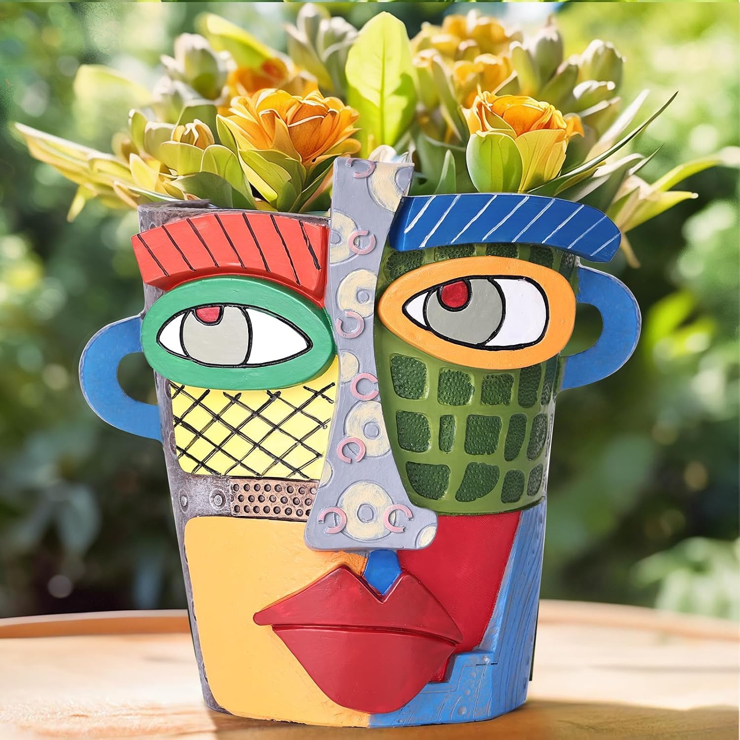 Unique Face Planters Pots Head,Abstract Rainbow Planter,Head Planter for Indoor,Resin Planters for Outdoor