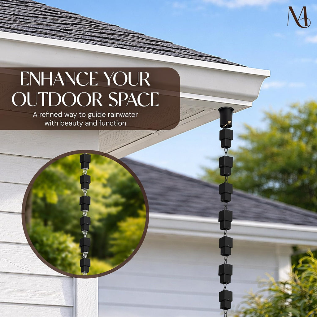 Monarch Rain Chains Aluminum Multi Cube Black Rain Chains for Gutters – 8.5 ft Black Decorative Rainchain Outdoor