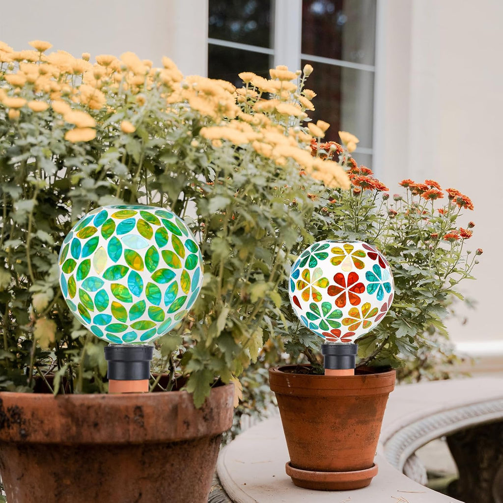 Plant Watering Globes Mosaic Self Watering Spikes 2 Pack | Large Self Watering Planter Insert Automatic Watering Device