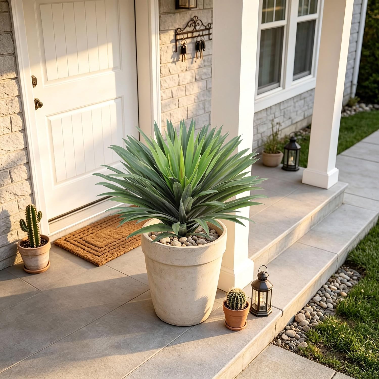 Artificial Agave Plant 30 Inches Wide Large Faux Agave Plant with 126 Realistic Leaves in Pot Fake Greenery Plants for