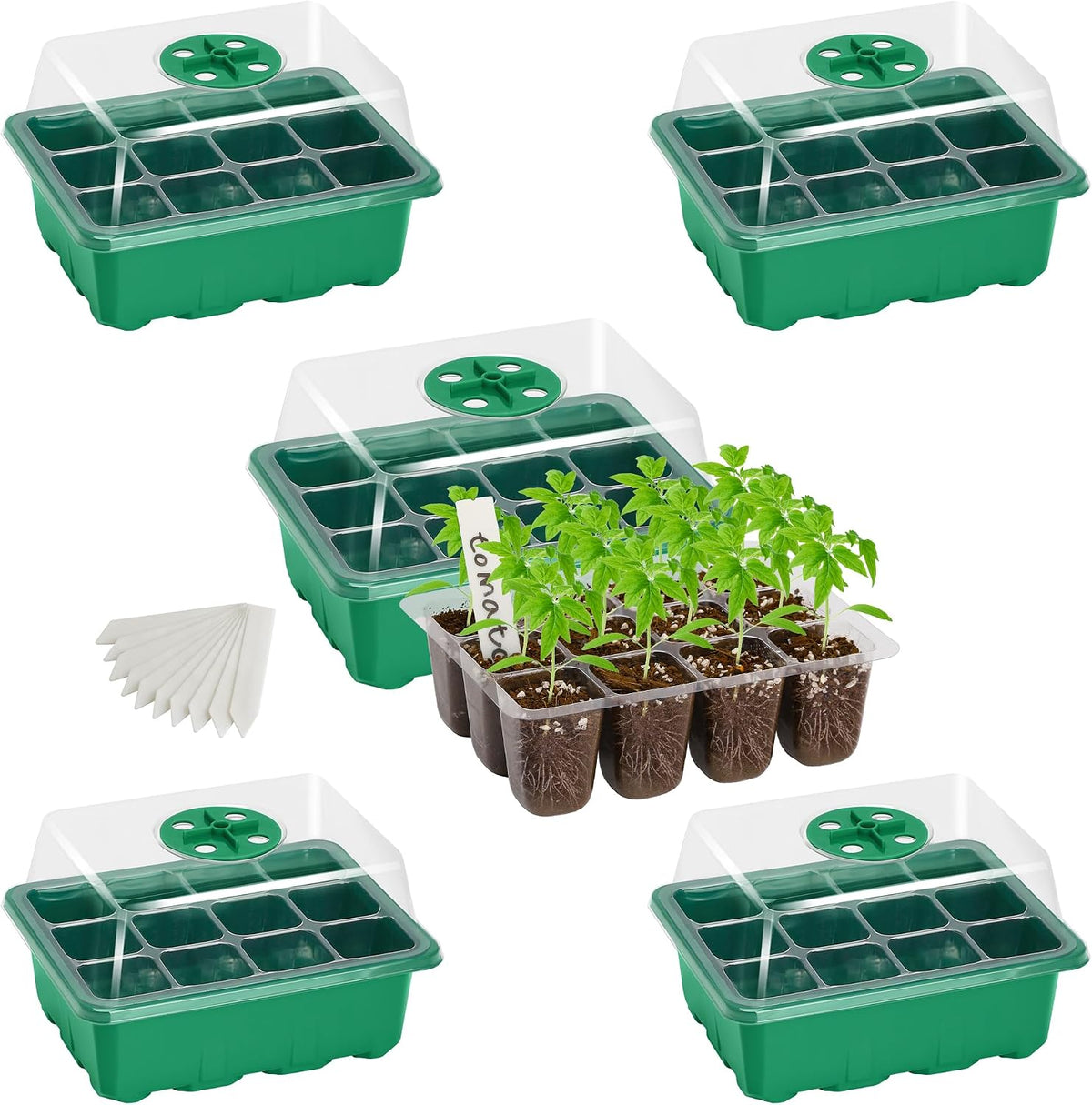 Prudiut 144 Cells Seed Starter Tray, 12 Pack Biodegradable Peat Pots Kit