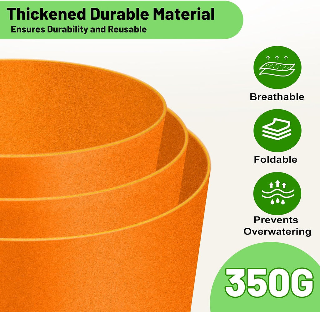 15 Gallon Fabric Grow Bags 5-Pack, 350G Heavy Duty Nonwove Fabric Pots with Handles, Breathable Grow Planter for