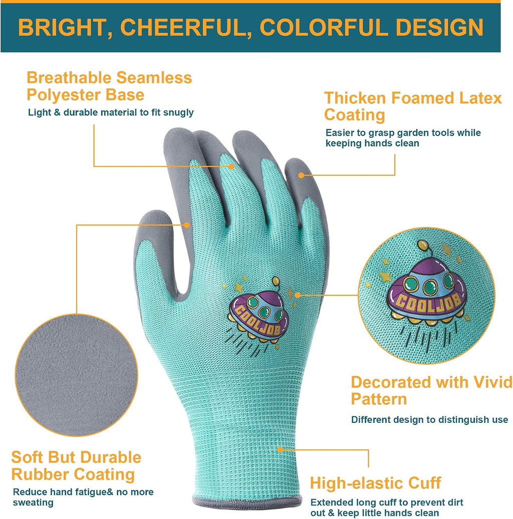 COOLJOB 36 Pairs Kids Gardening Gloves for Little Kid Age 9-12, Toddler Boys Girls Grippy Rubber Coated Children Work