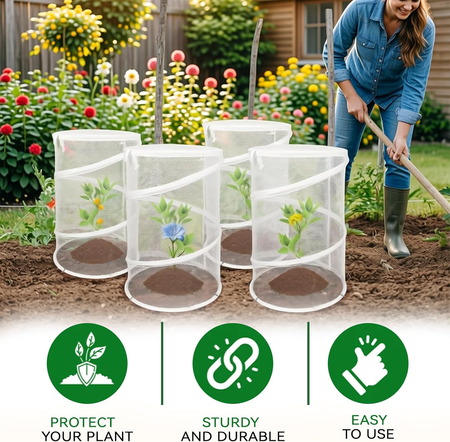 2-Pack Pop Up Plant Covers, Heavy Duty 18"x24" Mesh Plant Cover & Garden Cloche with Ground Stakes, Windproof Plant