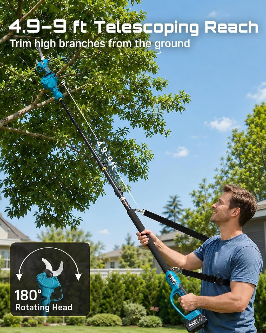 SEESII 2-in-1 Pole Pruning Shears 1.6'' Cut, 20V Cordless, 4.9-9 ft Reach | Brushless Motor, SK5 Blade, LCD Display, 4