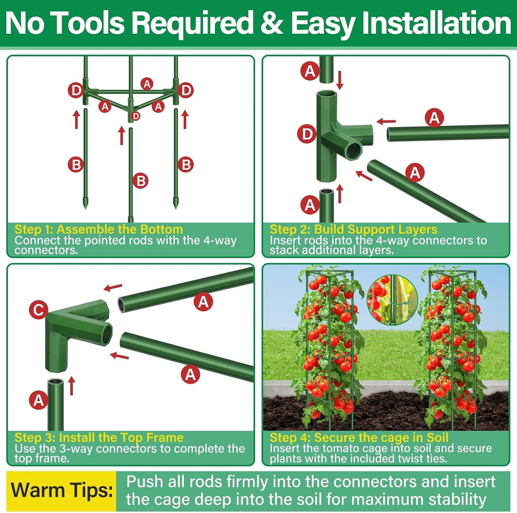 2 Pack 65 Inch Tomato Cage for Garden, Heavy-Duty Tomato Trellis Plant Support Stakes, Adjustable Garden Trellis Plant