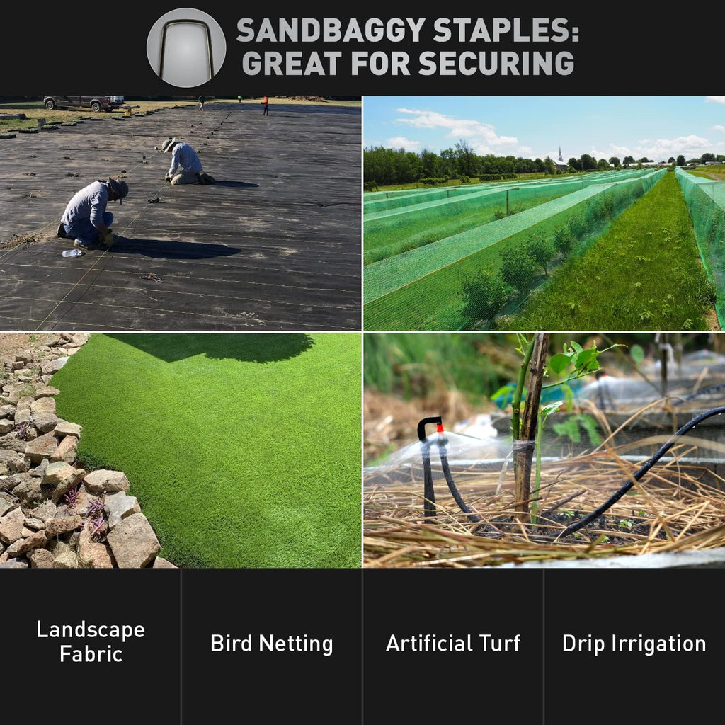 Sandbaggy 4 Inch Landscape Sod Staples | Great for Hard & Rocky Soil | Sharp Like a Knife | Tough 11 Gauge