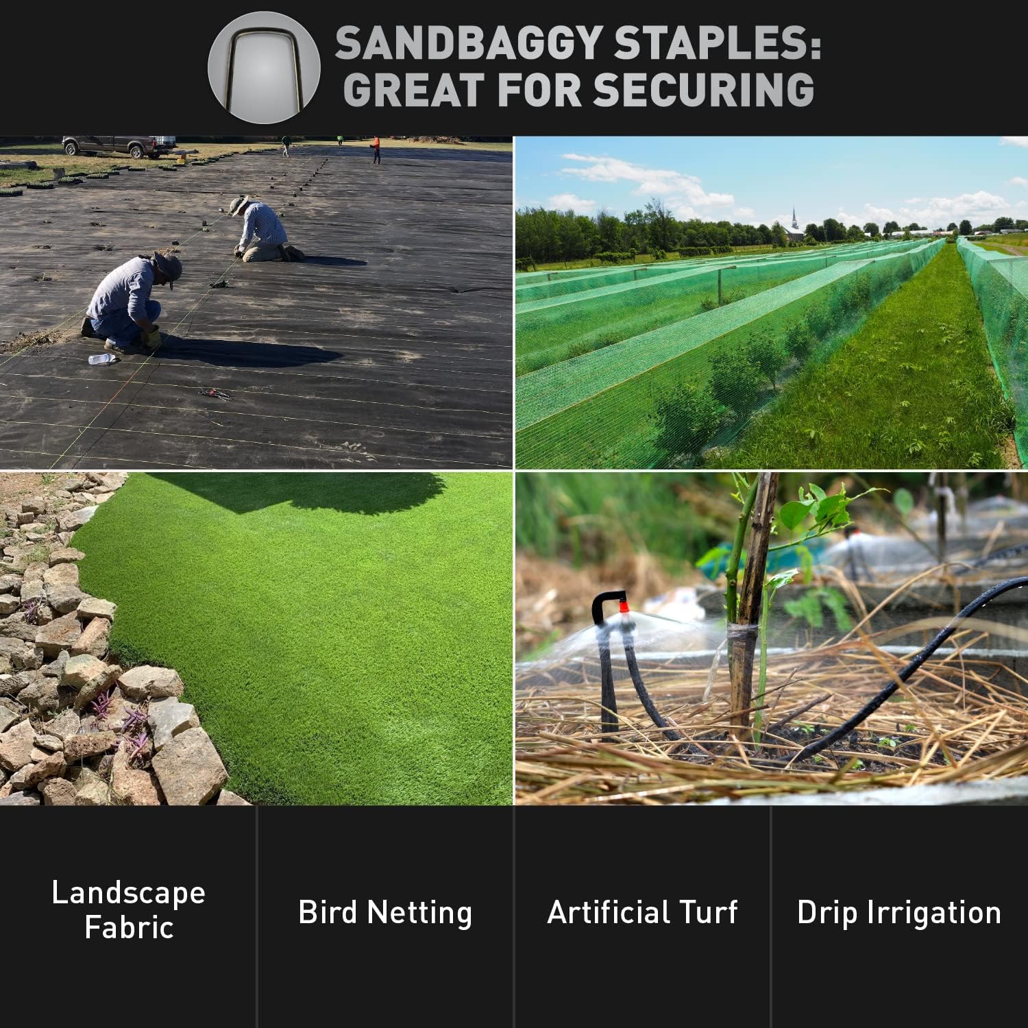 Sandbaggy 4 Inch Landscape Sod Staples | Great for Hard & Rocky Soil | Sharp Like a Knife | Tough 11 Gauge