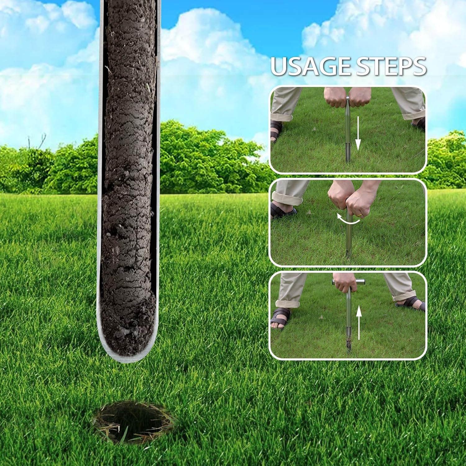 HiHydro Soil Sampler Probe Stainless Steel Tubular T-Style Handle Soil Test Kits Satisfying The Sampling Depth of