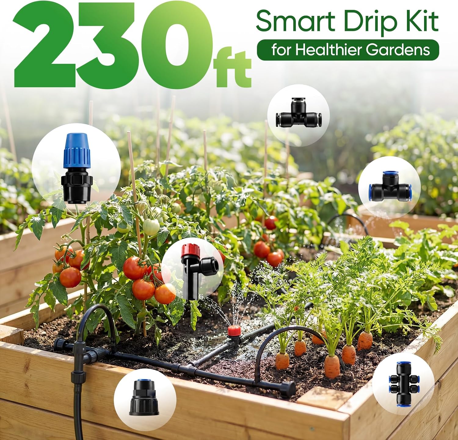 230 ft Drip Irrigation Kit with 1/2-Inch Main and 1/4-Inch Lines | Includes adjustable emitters and quick-connect