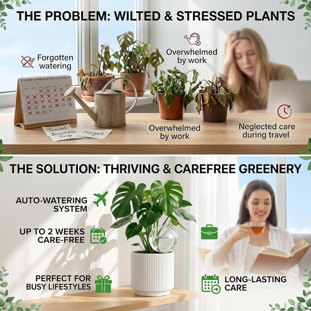 2 Pack 26 oz Extra Large Plant Self Watering Globes to 3 Weeks Watering | Shuomeng Extra Large Self Watering Globes