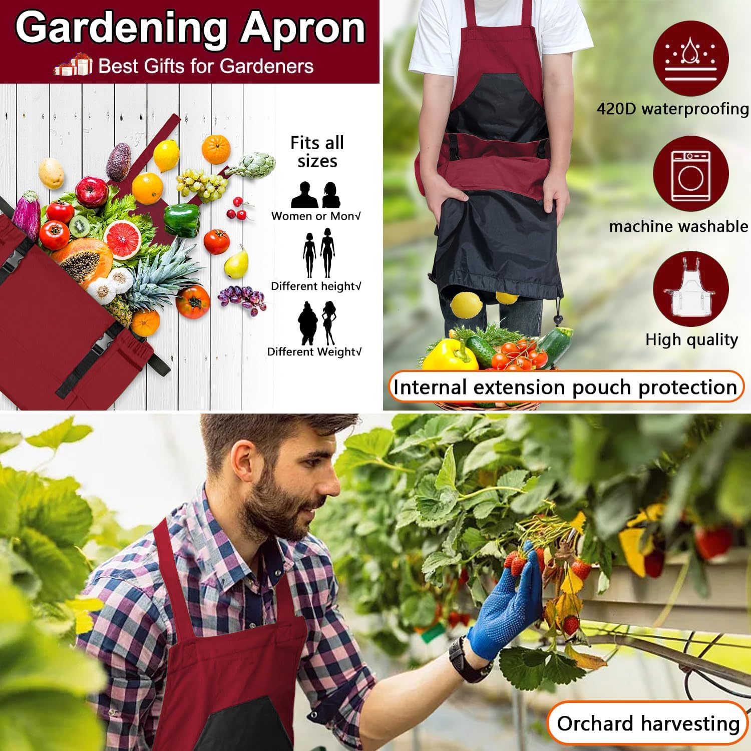 Gardening Apron, Harvest Apron Gardening Gifts for Men Gardening Apron with Pockets for Women, Green
