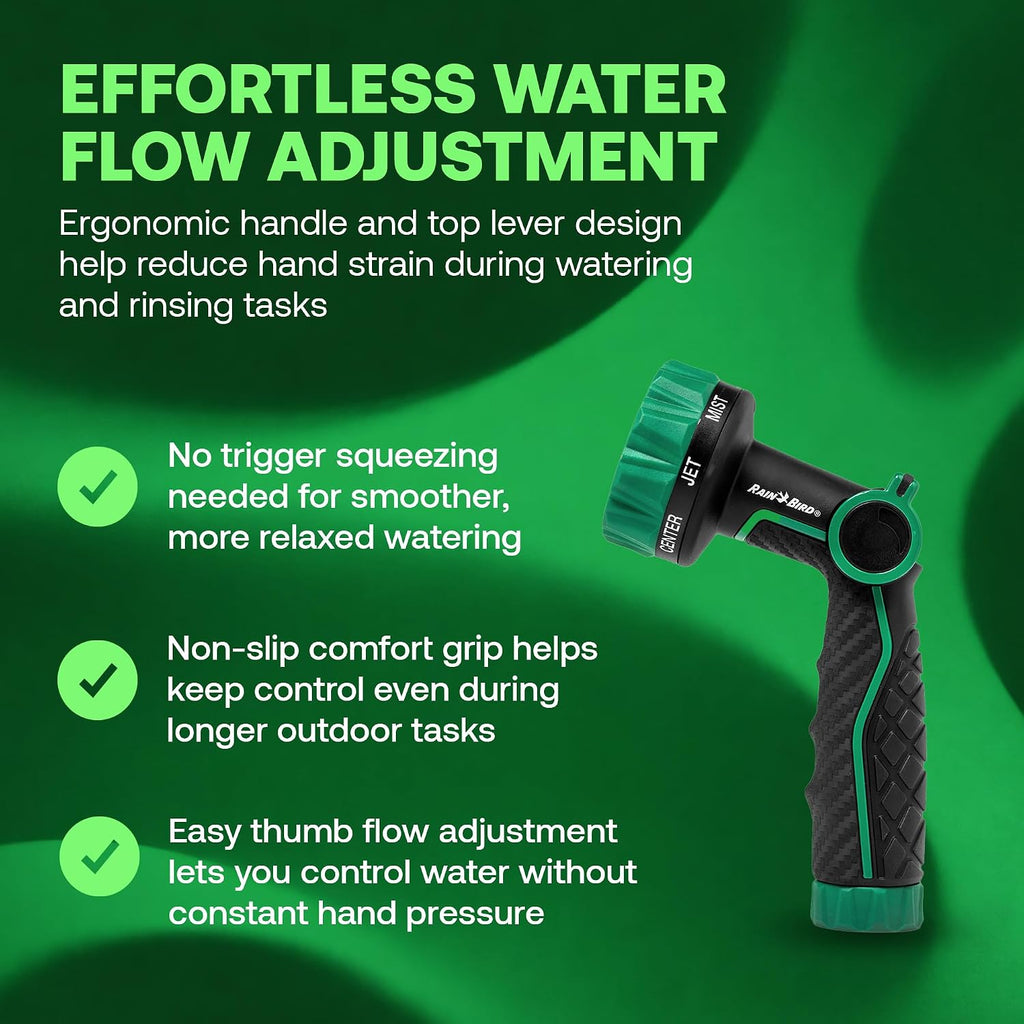 Rain Bird TCNZL8P Garden Hose Nozzle - 8 Pattern Thumb Control Adjustable Spray Nozzle for Watering Plants, Outdoor