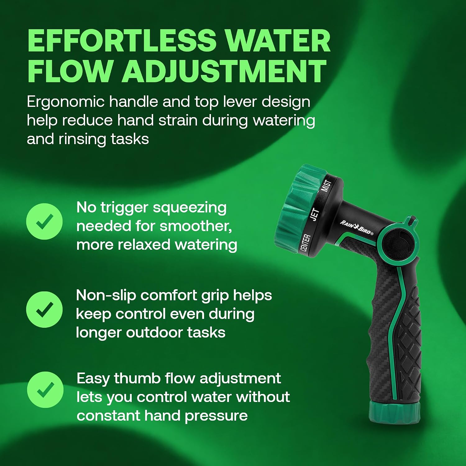 Rain Bird TCNZL8P Garden Hose Nozzle - 8 Pattern Thumb Control Adjustable Spray Nozzle for Watering Plants, Outdoor