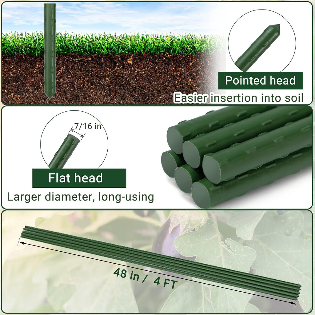 Garden Stakes 48'' Plant Sticks, 50PCS Plastic Coated Steel 4ft Plant Stakes Support for Growing Climbing Plants