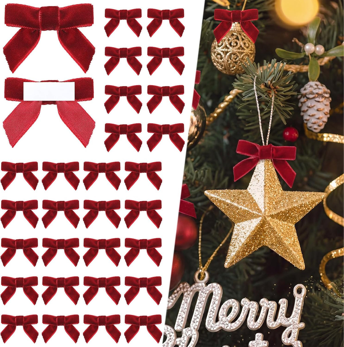 Syhood 6 Pcs Christmas Bows Xmas Velvet Bows Tree Decor, Bright Blue