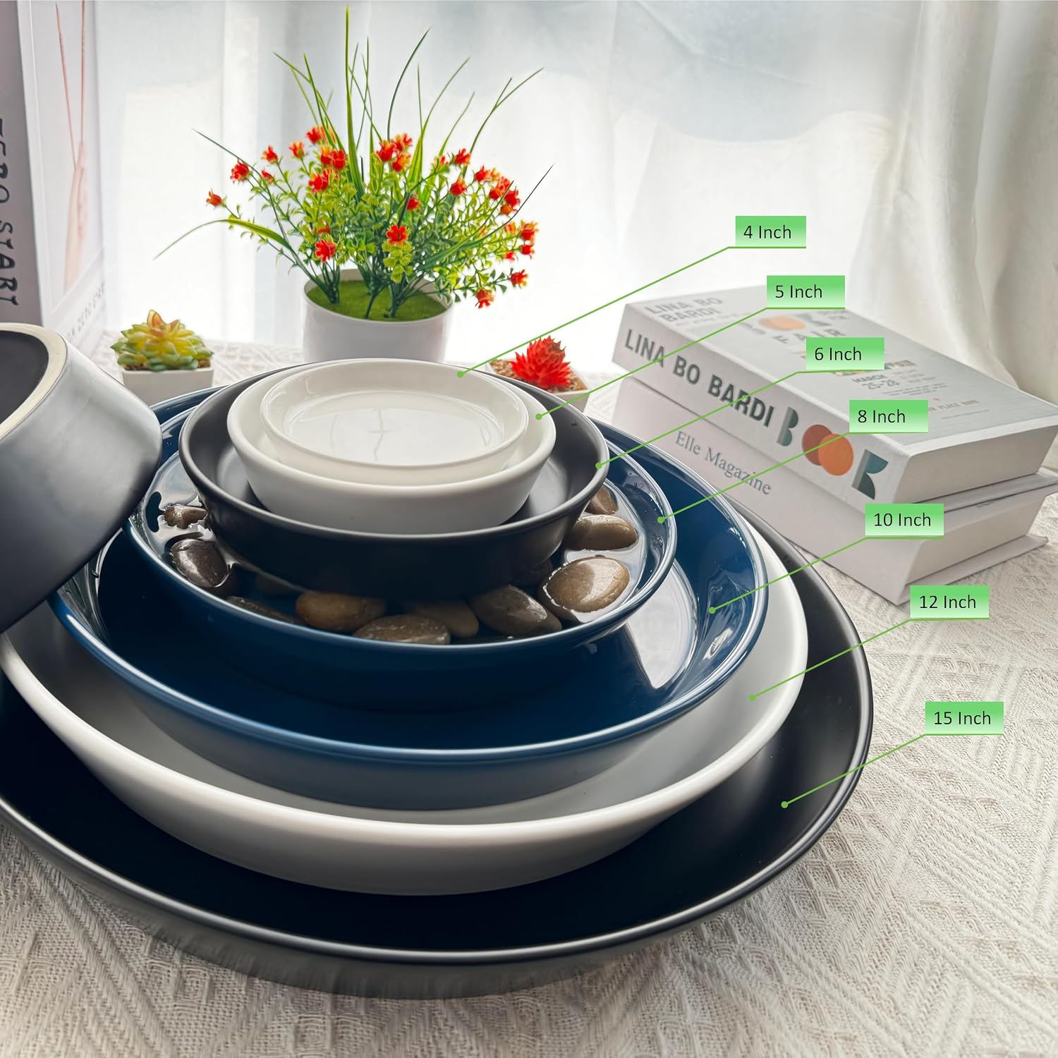 Ceramic Plant Saucer Tray 4 Pcs 4 5 Inch White, 5" OD x4.25 ID x1.18 Deep| Round Sturdy Heavy Duty Glazed Bevel Planter