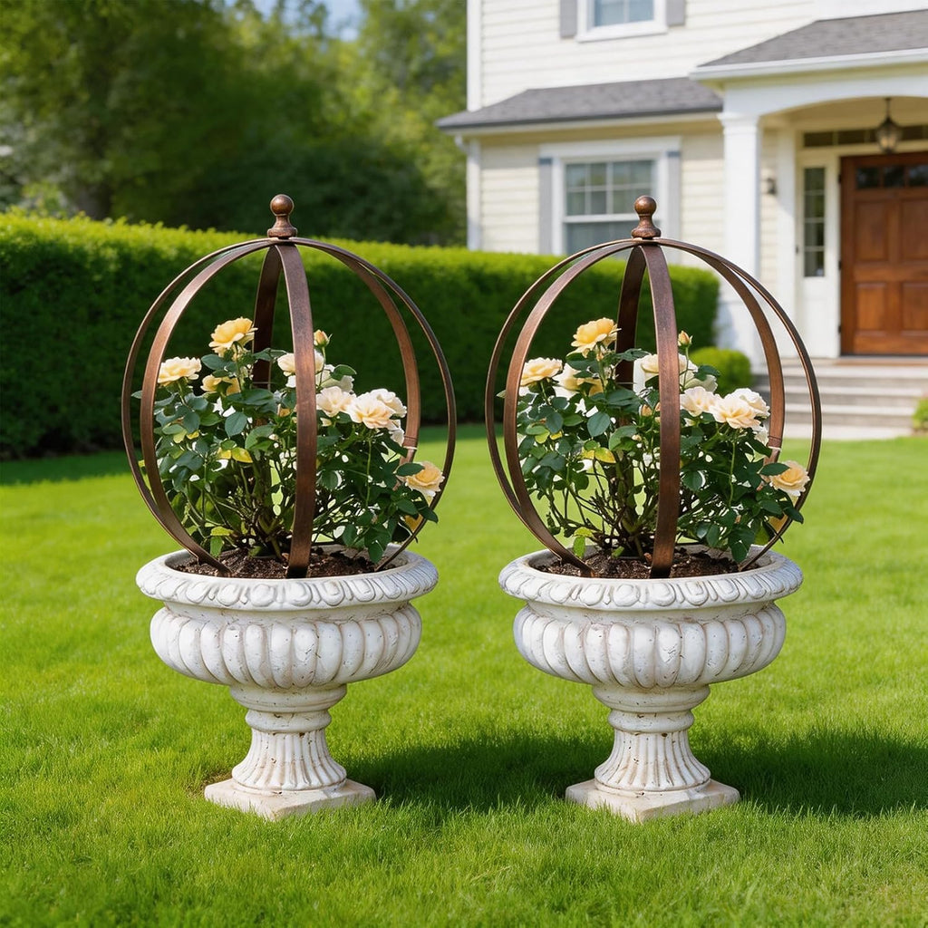 Garden Obelisk Trellis for Climbing Plants – 18"x22" Metal Support | Rose Bushes and Vines Holder – Antique Copper