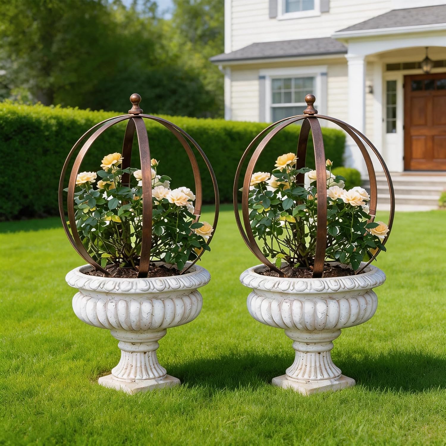 Garden Obelisk Trellis for Climbing Plants – 18"x22" Metal Support | Rose Bushes and Vines Holder – Antique Copper