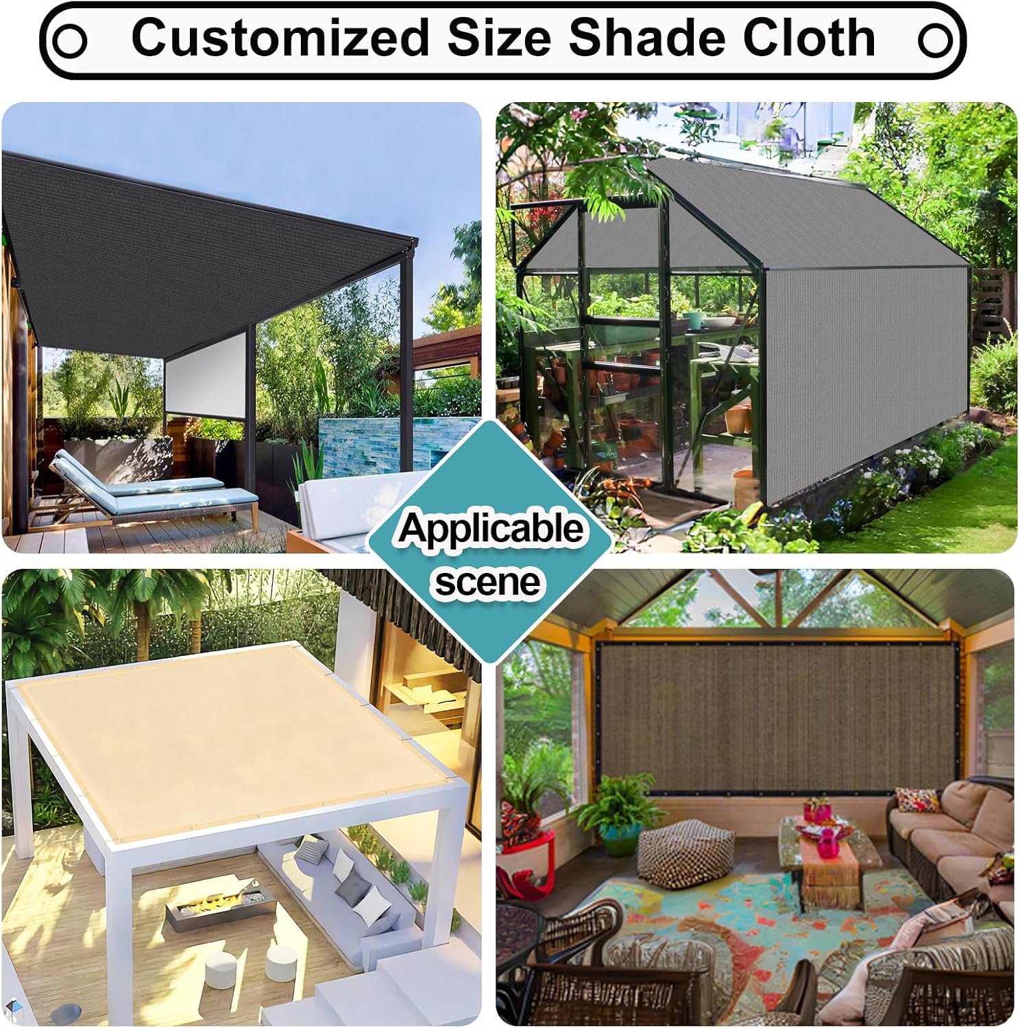 Shade&Beyond Customized Size 90% Sun Shade Cloth with Grommets, 08' X 10' Pergola Shade Cover Canopy, Mesh Tarp Sun