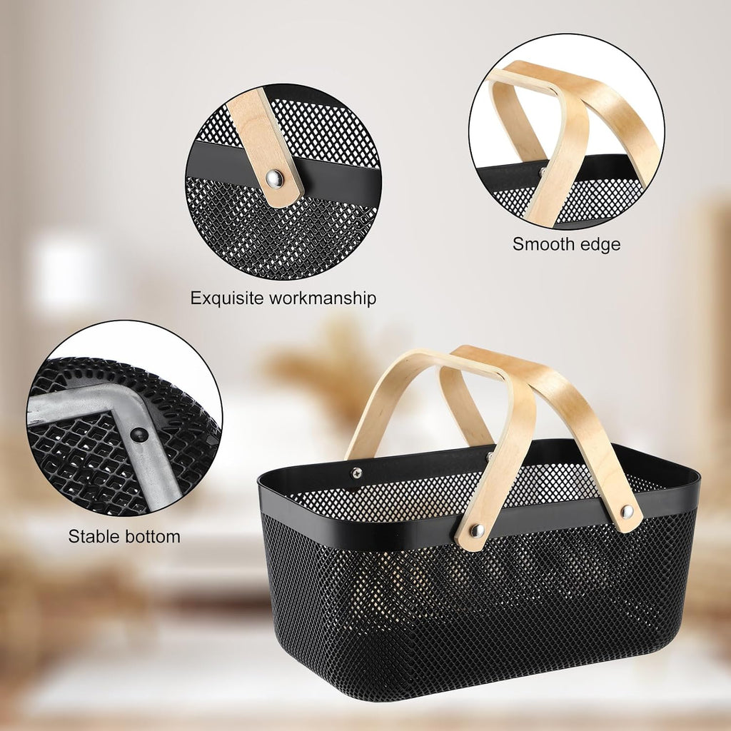 Sadnyy 4 Pcs Plastic Mesh Garden Harvest Basket Storage Basket with Wooden Handle Multi Functional Mesh Bin for Kitchen