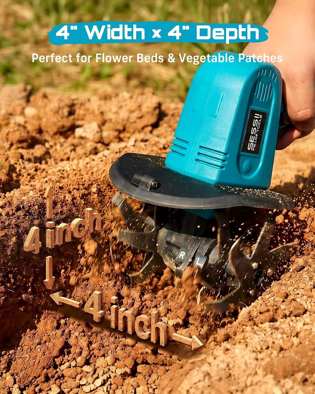 Mini Cordless Tiller Cultivator, 20V Electric Rototiller for Gardening | Lightweight 2.6 lbs, 2 x 2.0Ah Batteries, 4"