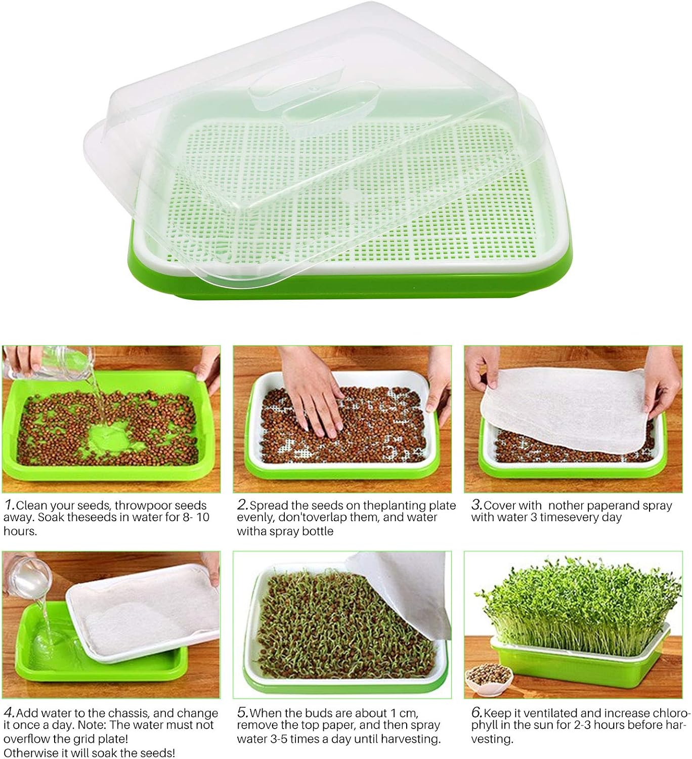 5 Layers Seed Sprouter Trays with Lids and Stainless Steel Shelf | Soil-Free Cultivation, BPA Free PP, Seed Starter