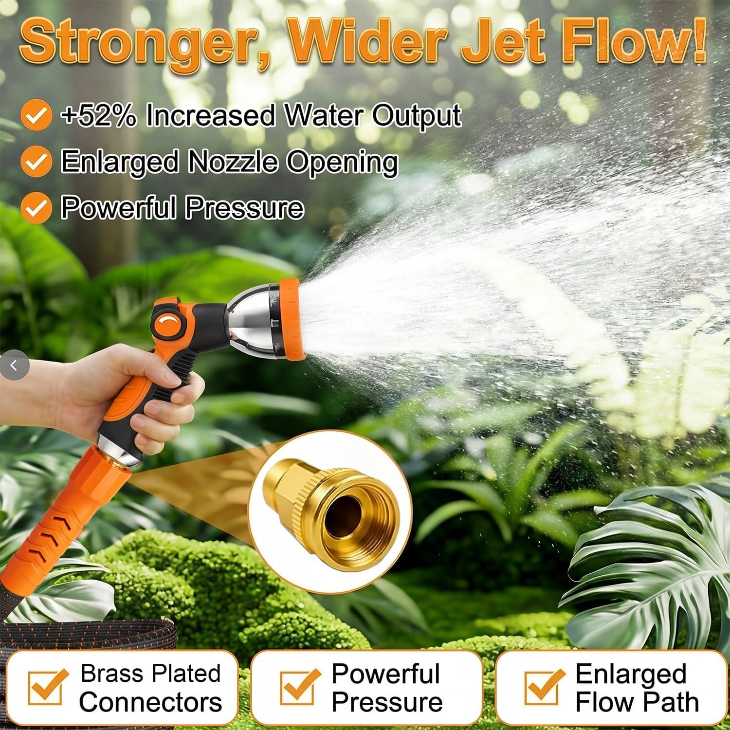 50FT Flexible Garden Hose & 10Modes Nozzle,Lightweight Water Hose,Kink-Free,All-Weather Heavy Duty Hose for RV,Boat,Car