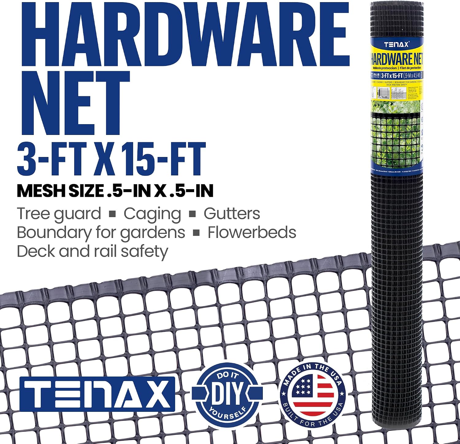 Tenax Garden Netting - Black Plastic Hardware Netting - 3' x 15' - Plastic