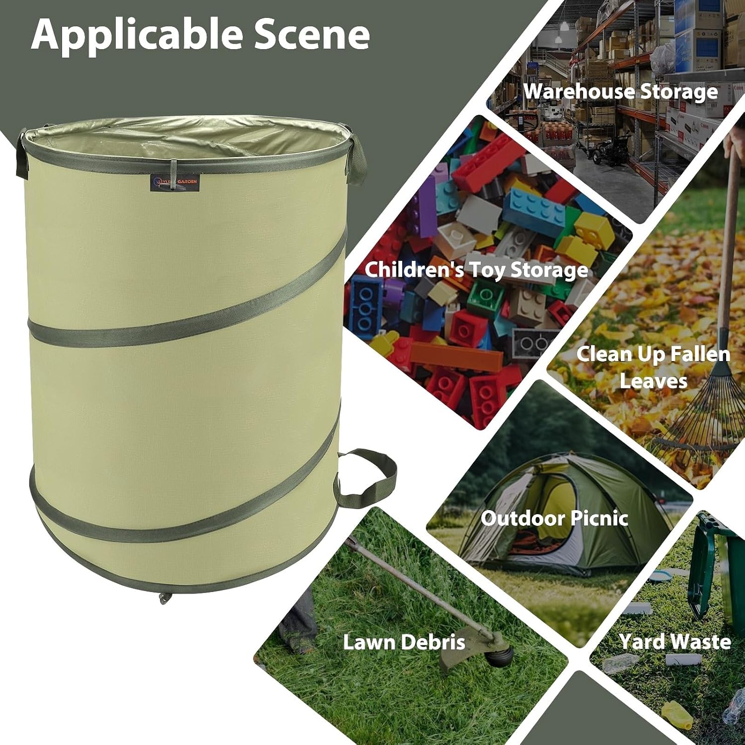 YUDI & GARDEN 45 Gallon Collapsible Garden Bag | Collapsible Trash Can, For Gardening Cleanup, Outdoor Activities