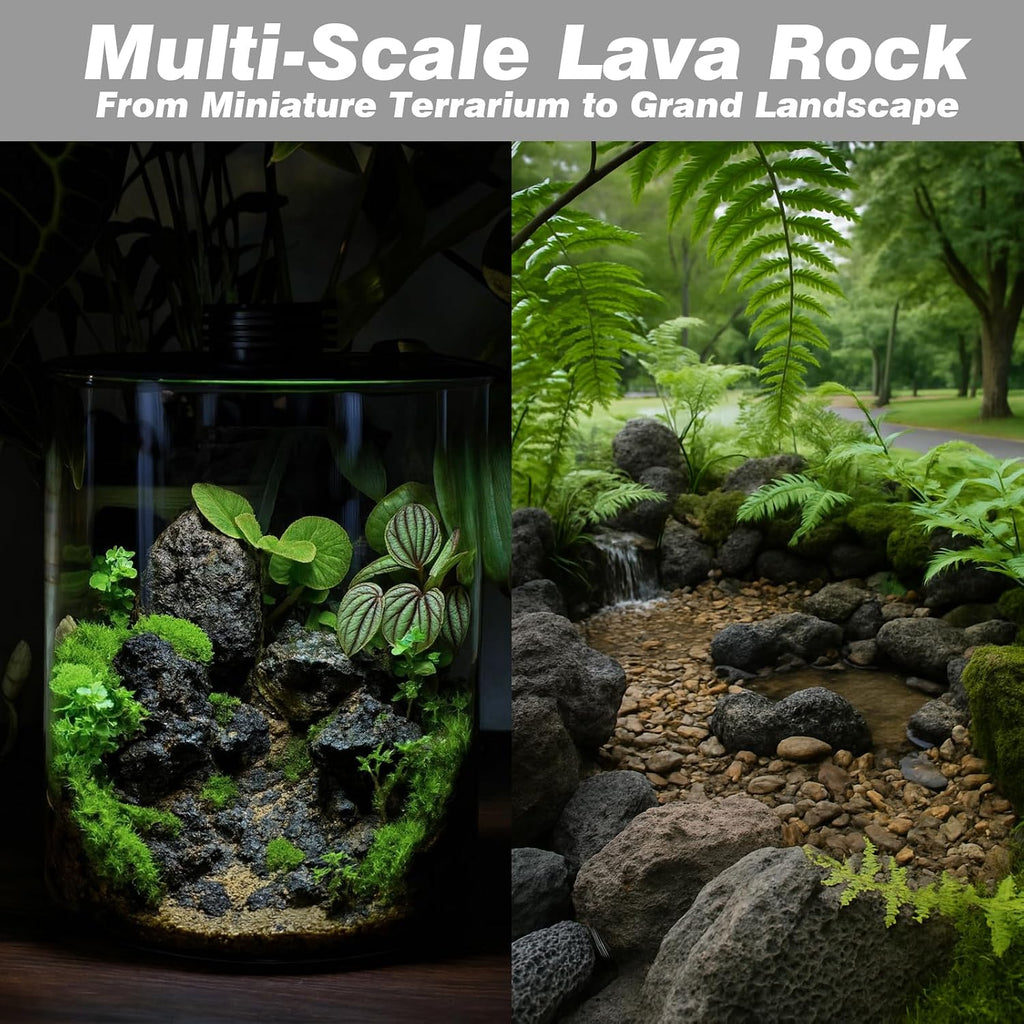 Black Lava Rocks 5lb Natural Volcanic Stone for Aquarium Fire Pit Succulent Planters Bonsai Garden Landscaping Decor,3