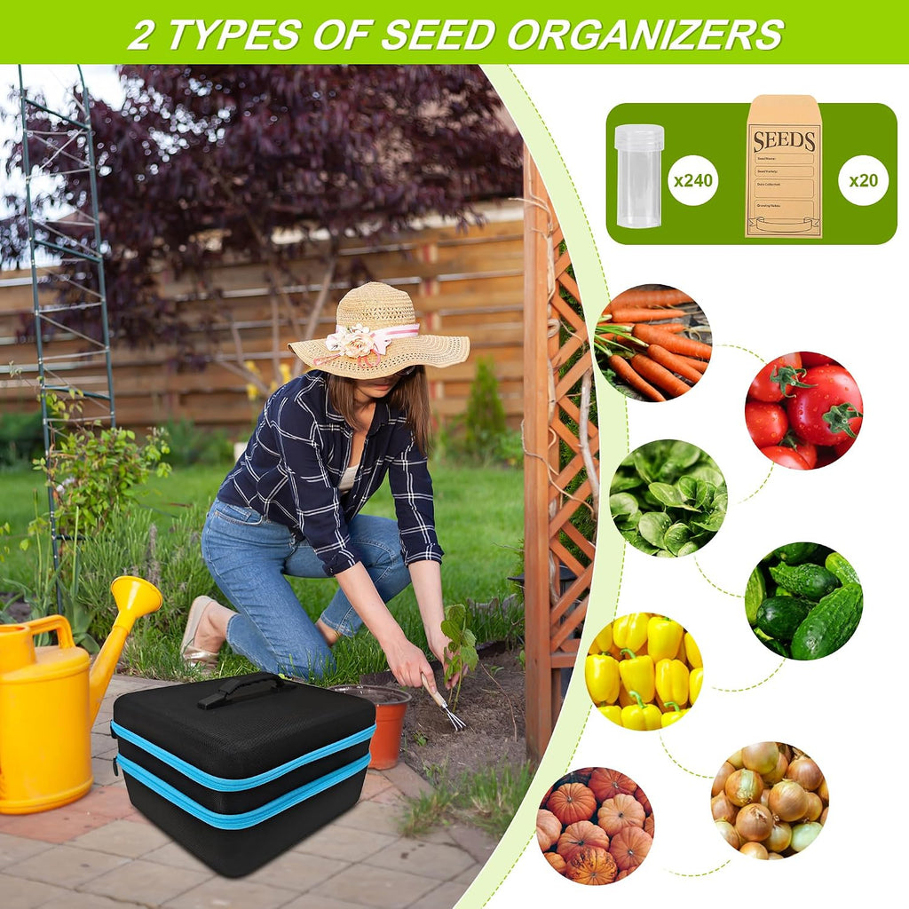 240 Slots Seed Storage Organizer Box with 20 Envelopes, Large Capacity Seed Storage Container with Zipper Bag, Label