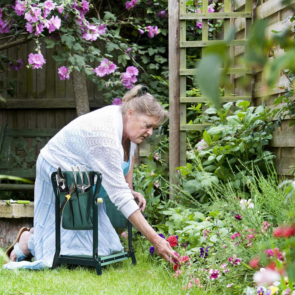 2-in-1 Garden Kneeler & Seat, Folding Seat w/EVA Foam Kneeling Pad & Removable Tools Pouch, Sturdy Steel Frame, No