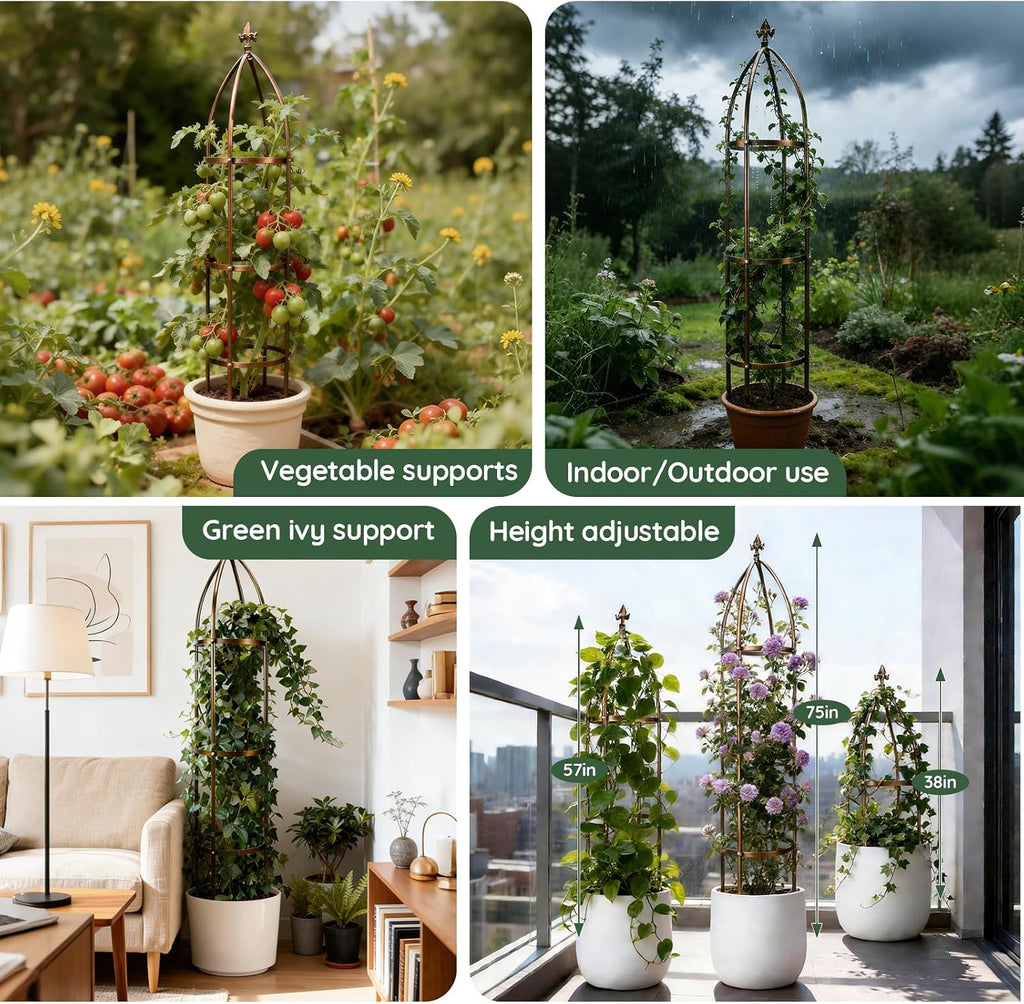6.3FT, 100% Metal Thickened Garden Obelisk Trellis for Climbing Plants | 16mm Thick Steel Tubes, Sturdy Garden Trellis