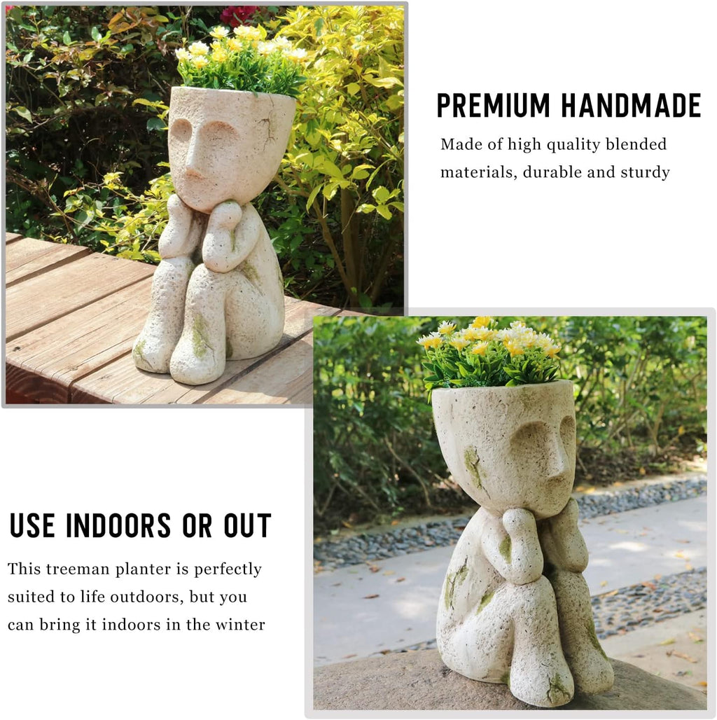 Large Face Head Planter Pots for Indoor Outdoor Plants Unique Flower Pots Succulent Planter with Drainage Hole Tree Man