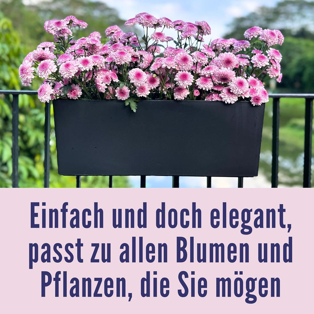 LaLaGreen Railing Planter Box (20 Inch, 4 Pack) Black Rectangular Window Flower Boxes with Bracket, Self Watering