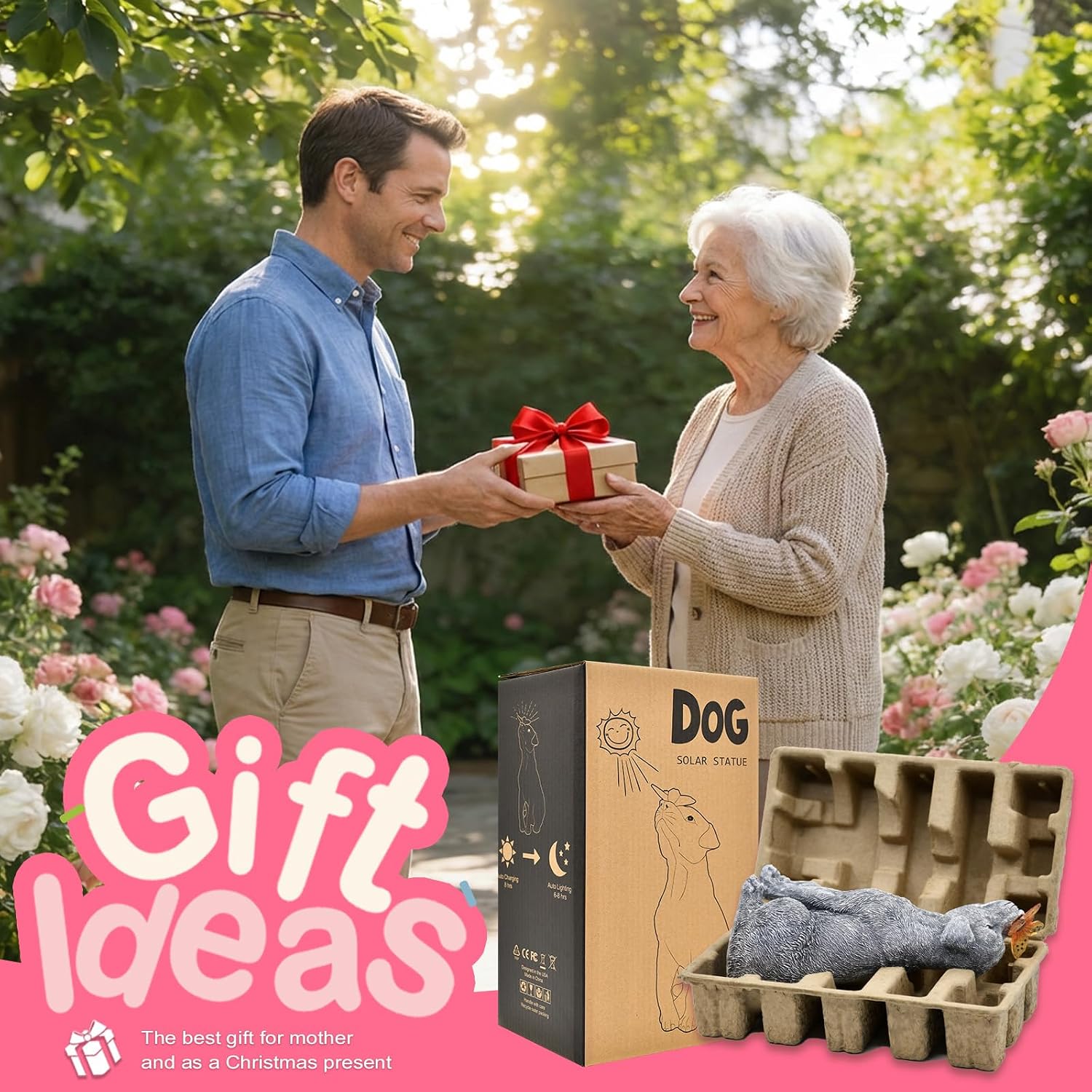 Dog Statue with Solar Butterfly Garden Decor | Ideal gifts for mom, dad or birthdays, beautifully crafted outdoor