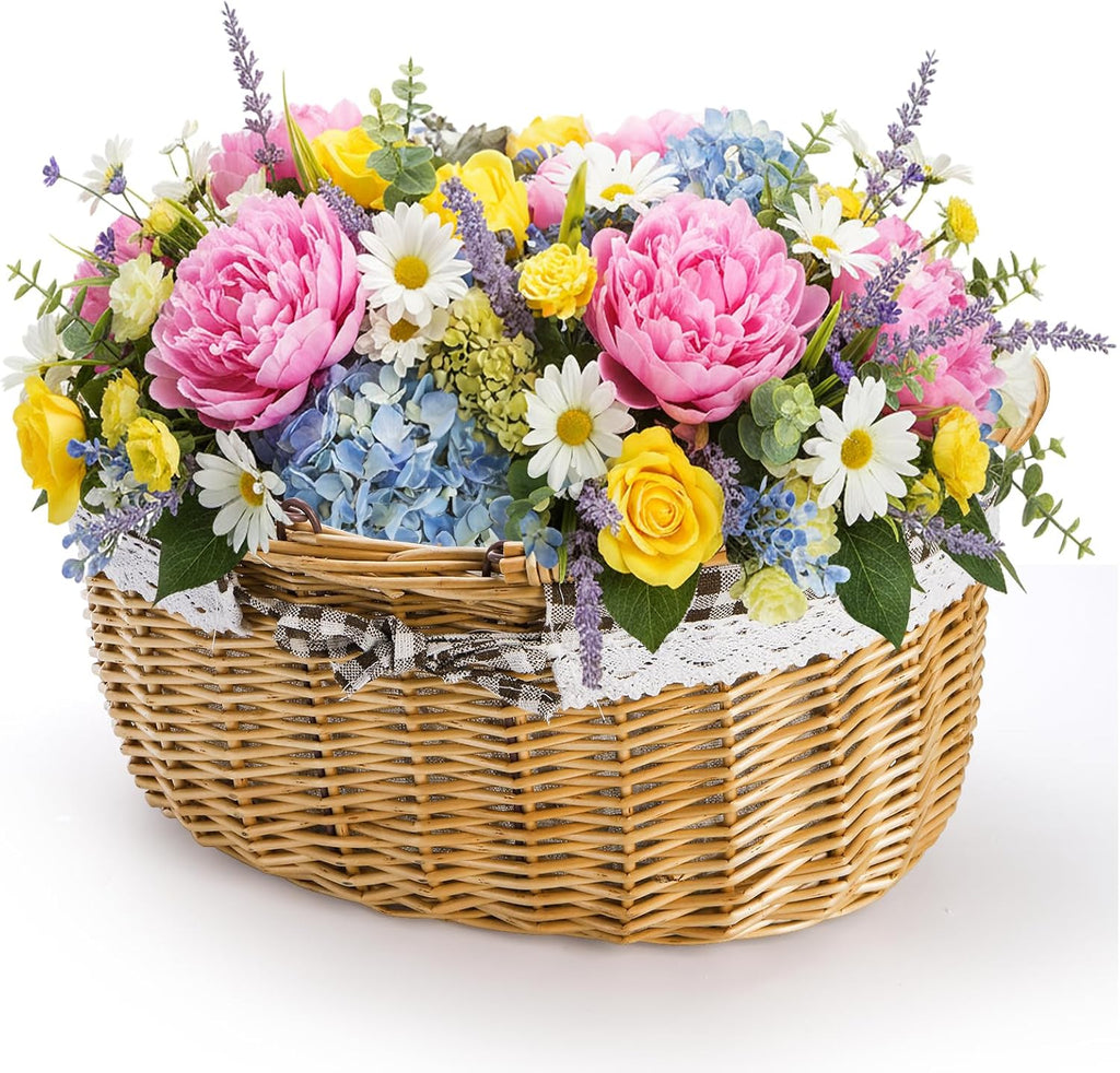 Peohud Wicker Picnic Basket with Double Folding Handles, Empty Baskets for Gifts, Woven Easter Basket, Willow Picnic