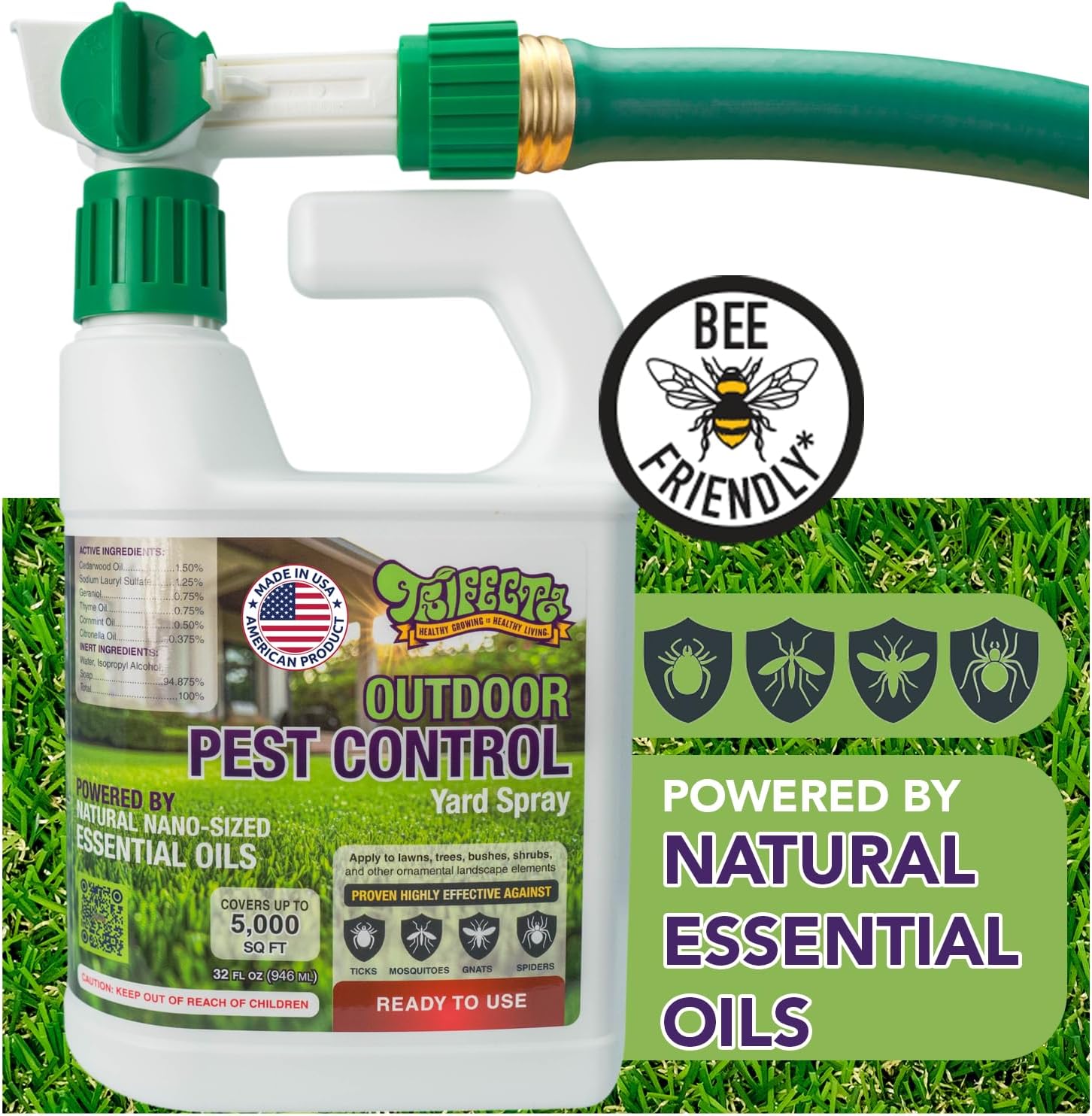 Trifecta Ready-to-Use Outdoor Pest Control Spray | 32 oz | Essential-Oil Yard Spray For Mosquitoes, Ants, Fleas, Ticks
