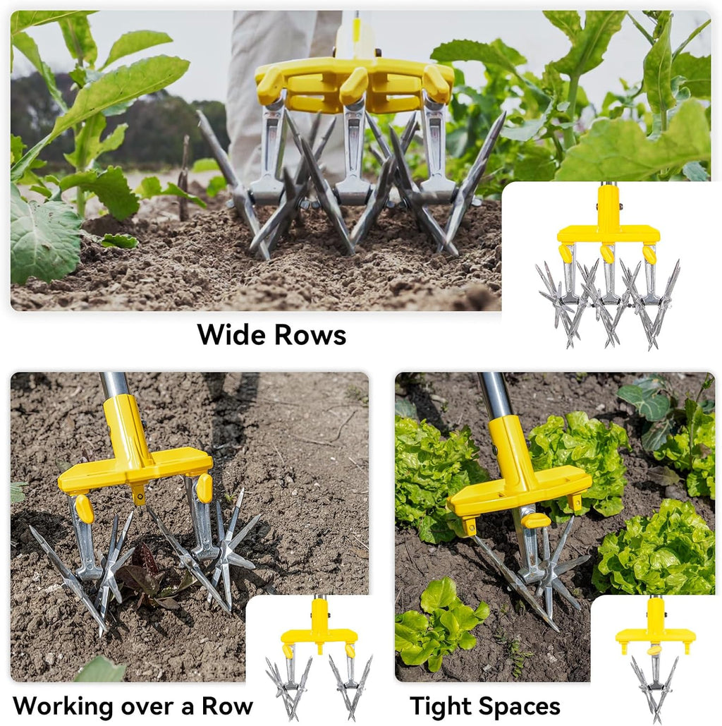 Rotary Cultivator Garden Tool with Extra-Large Tines, 74-Inch Long Handle Manual Tiller Cultivator, Heavy-Duty Rotary
