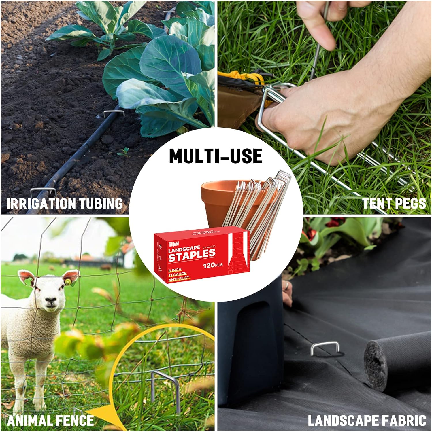 Landscape Staples 6 Inch 120 Pack 11 Gauge Galvanized Landscaping Fabric Pins Anti-Rust SOD Staples Ground Stakes for