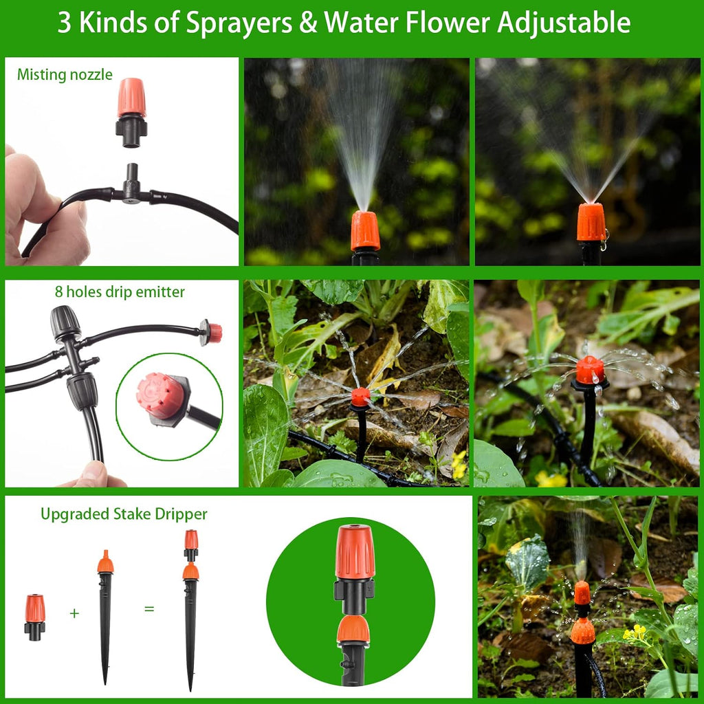 280 Pcs Drip Irrigation Kit, 147FT Garden Watering System 1/2 1/4 in Distribution Tubing Hose Automatic Patio Misting