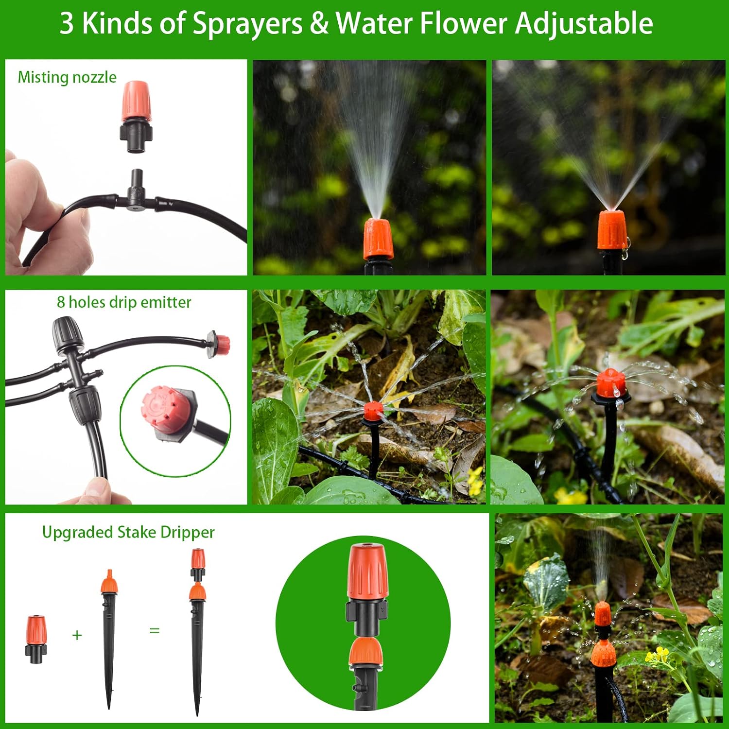280 Pcs Drip Irrigation Kit, 147FT Garden Watering System 1/2 1/4 in Distribution Tubing Hose Automatic Patio Misting