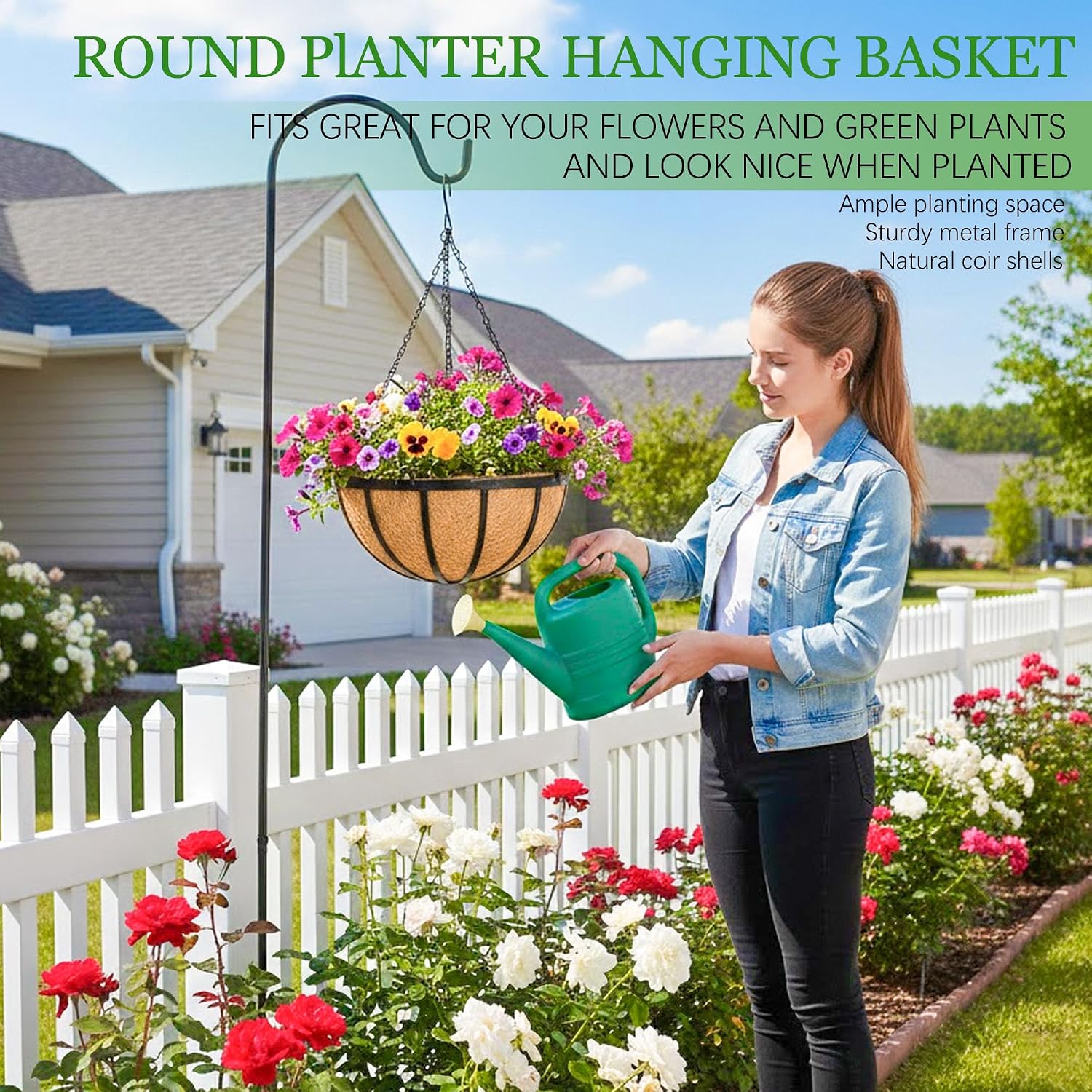 Hanging Planters for Outdoor Plants 4 Pack 14 inch Metal Hanging Flower Basket with Coco Coir Liner Wire Plant Holder