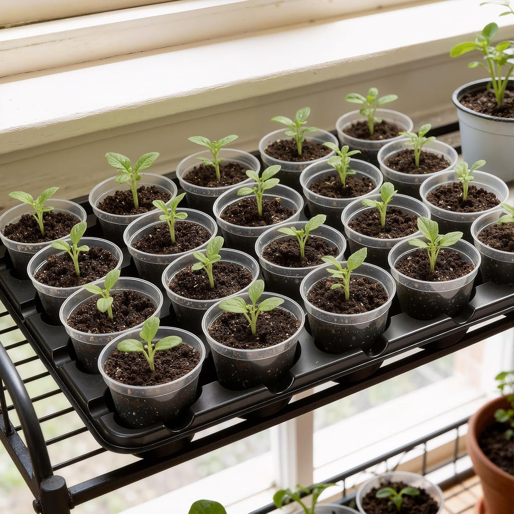 2 Pack 20 Cell Seed Starting Trays with 40 Clear 3 Inch Plant Pots | Reusable thick wall trays with raised bases