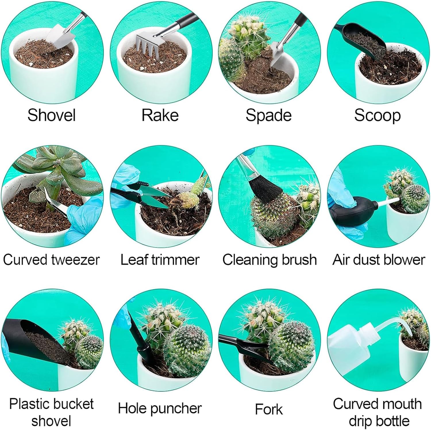ANPHSIN 44pcs Small Gardening Tools Gifts for Women Beginners, Green | Garden Hand Tools Set for Indoor Succulent