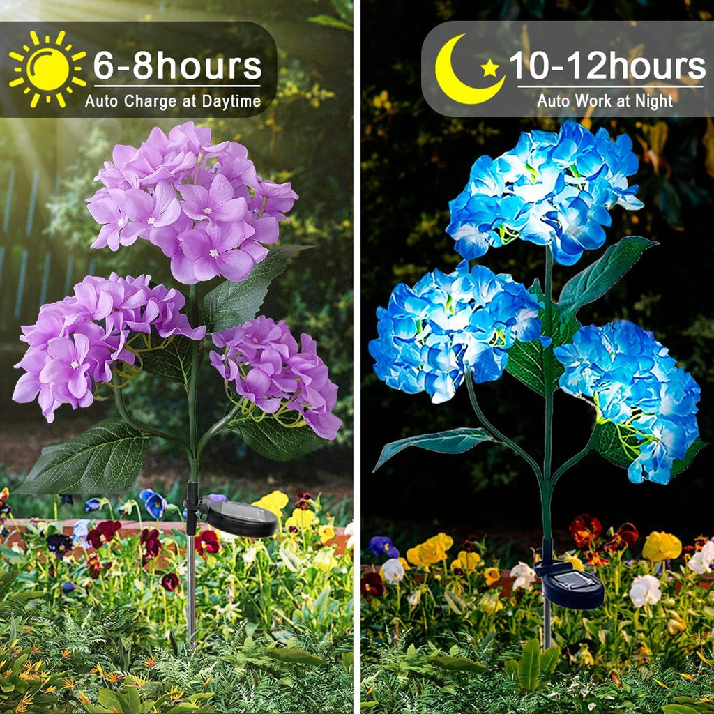Aolyty Solar Hydrangea Flower Lights, LED Garden Light, 2 Pack, Blue | Realistic LED Stake Lights for Outdoor Gardens